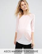 Asos Maternity Tall Nursing Top With Wrap Overlay And Long Sleeve - Pink