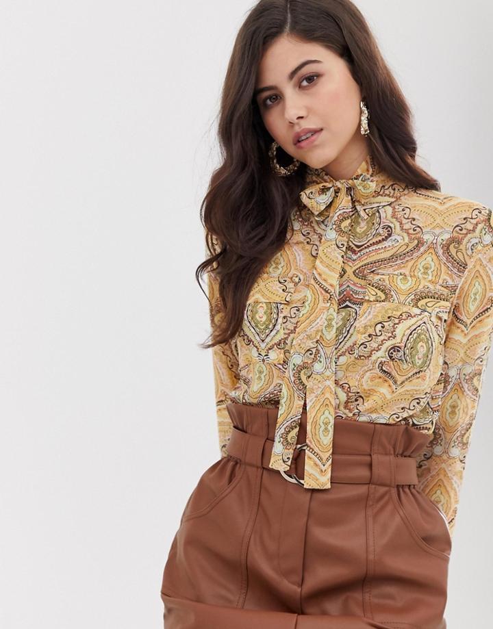 Vila Paisley Blouse With Tie Neck Detail - Multi