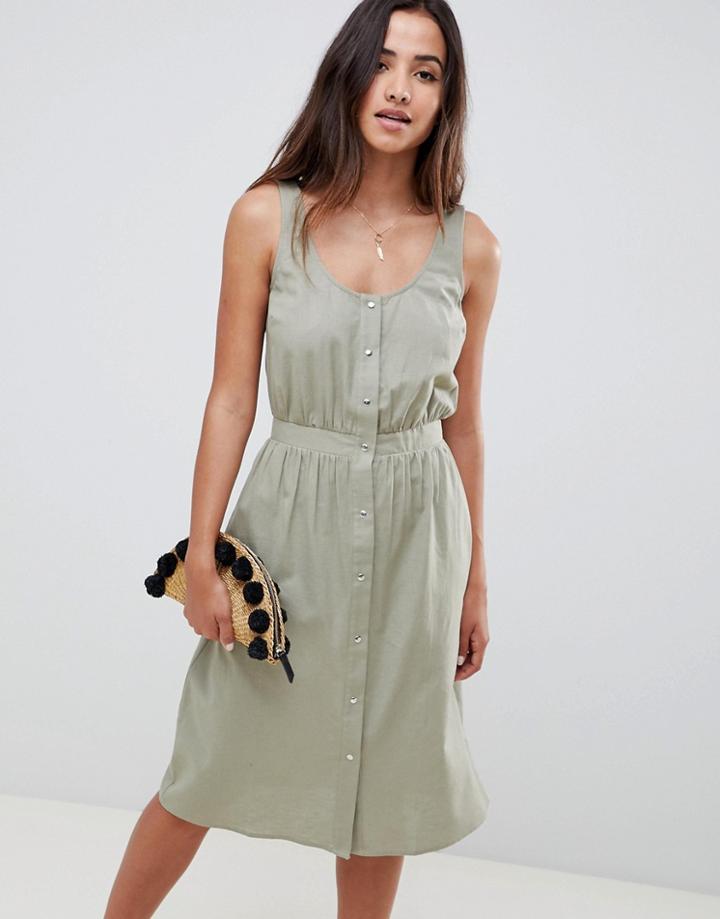 Asos Design Casual Popper Midi Dress - Green