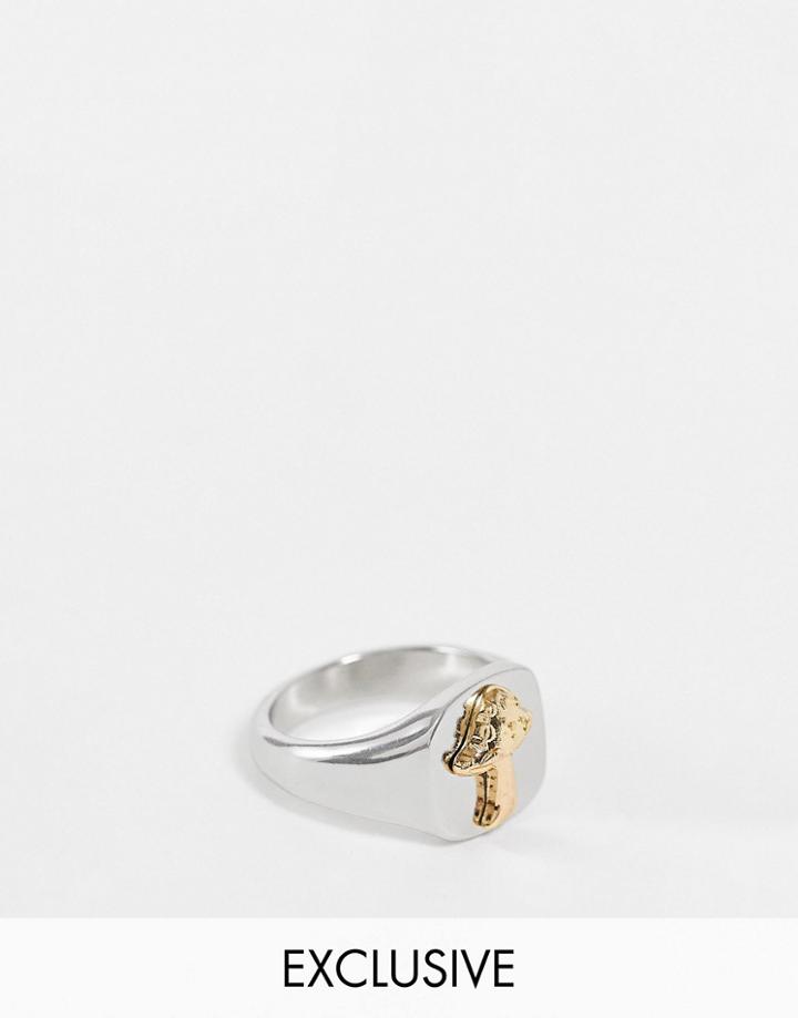 Reclaimed Vintage Inspired Mushroom Ring In Mixed Metal-multi