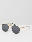 Asos Metal 90s Round Sunglasses With Flat Lens & Contrast Gold Metal Work - Black