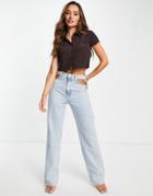 Asos Design Slim Fit Shirt With Short Sleeves In Chocolate-brown
