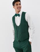 Asos Design Wedding Skinny Suit Vest In Forest Green Micro Texture - Green