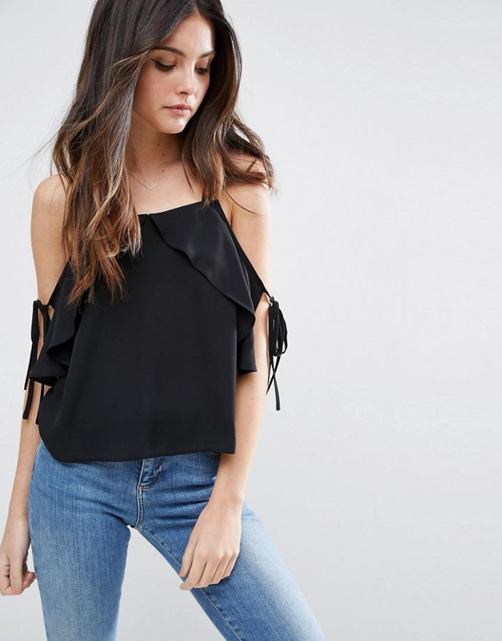 Asos Thick Strap Cami With Tie Cold Shoulder - White