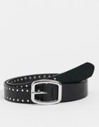 Asos Design Slim Belt In Black Faux Leather With Stud Detail