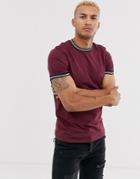 Asos Design T-shirt With Tipping In Burgundy - Red