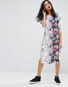 Asos Column Dress In Contemporary Spray Paint Print - Multi