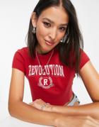 Topshop Revolution Varsity T-shirt In Red