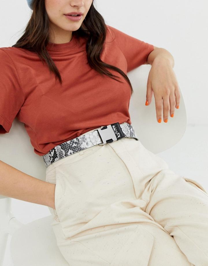 Asos Design Utility Buckle Snake Print Waist And Hip Belt-gray