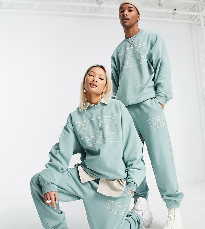 Reclaimed Vintage Inspired Unisex Relaxed Joggers With Pastel Rainbow Embroidery In Sage - Part Of A Set-green