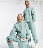 Reclaimed Vintage Inspired Unisex Relaxed Joggers With Pastel Rainbow Embroidery In Sage - Part Of A Set-green