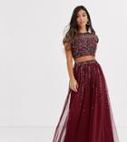 Maya Petite Bridesmaid Delicate Sequin Tulle Skirt Two-piece In Wine