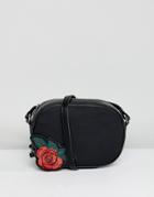 Bershka Cross Body Bag With Rose Zip Charm - Black