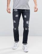 Dead Vintage Skinny Fit Jeans With Destroy - Black