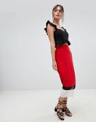 Prettylittlething Colourblock Pleated Skirt - Red