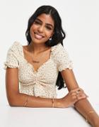 Qed London Ruched Top In Floral Print-multi