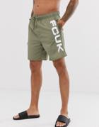 French Connection Swim Short With Logo-green
