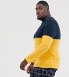 Asos Design Plus Organic Long Sleeve T-shirt With Contrast Yoke In Yellow