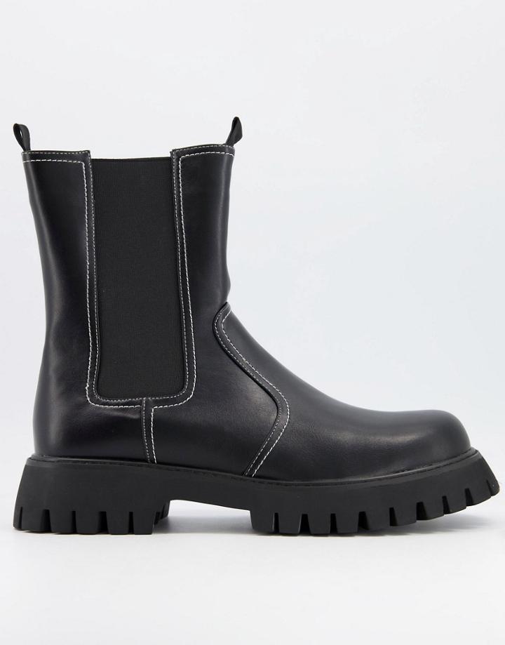 Koi Footwear Vegan-friendly Leather Chunky Pull Up Chelsea Boots In Black