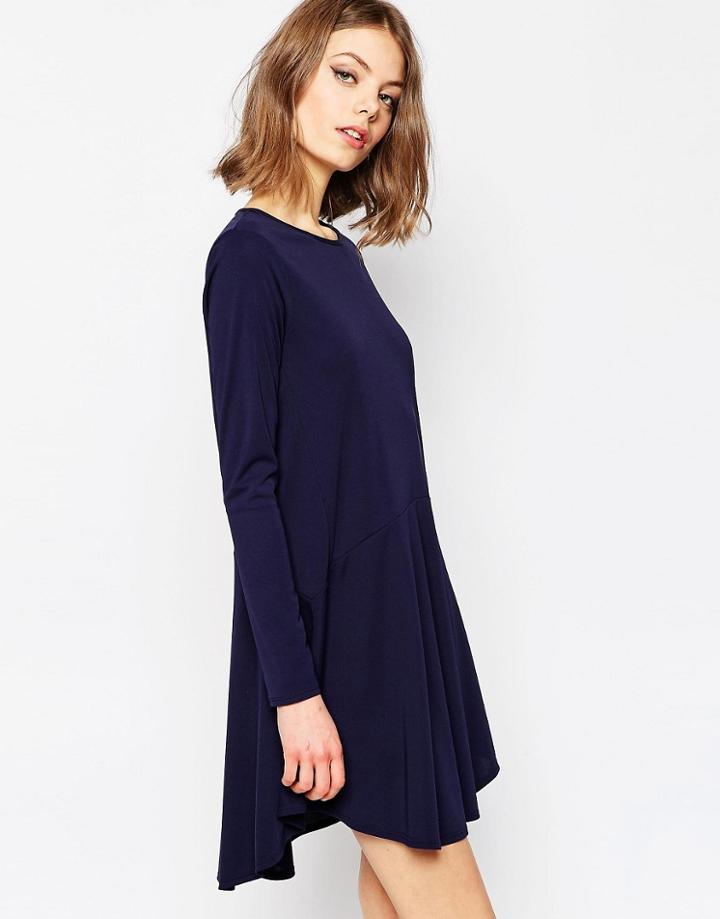 Asos Pretty Dropped Waist Dress - Navy