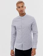 Asos Design Slim Fit Ditsy Floral Shirt With Contrast Grandad Collar Trim - White
