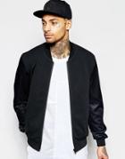 Asos Bomber Jacket With Mesh Sleeve In Black - Black