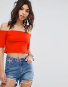 Prettylittlething Bardot Frill Sleeve Top - Red