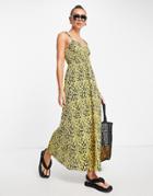 Asos Design Plisse Strappy Maxi Dress In Yellow Daisy Print-multi