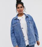 Asos Design Curve Denim Girlfriend Jacket In Blue - Blue