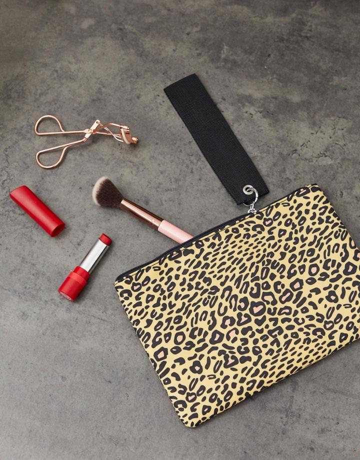 Monki Leopard Print Zip Through Pouch In Brown - Multi