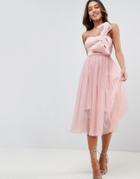 Asos Premium Scuba Bow Front Tulle Midi Dress - Pink