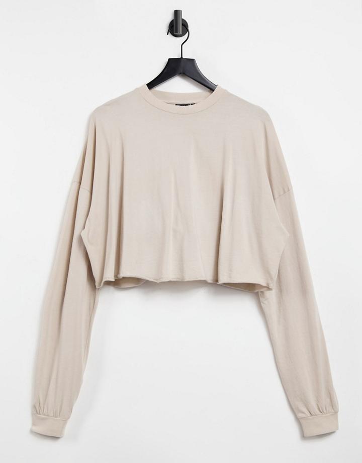 Asos Design Oversized Boxy Long Sleeve Top In Washed Bone-neutral
