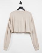 Asos Design Oversized Boxy Long Sleeve Top In Washed Bone-neutral