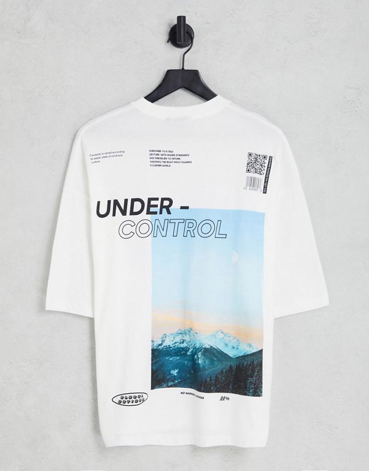 Asos Design Oversized T-shirt In White With Photographic Mountain Back Print
