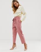 Asos Design Tailored Tie Waist Tapered Ankle Grazer Pants - Pink