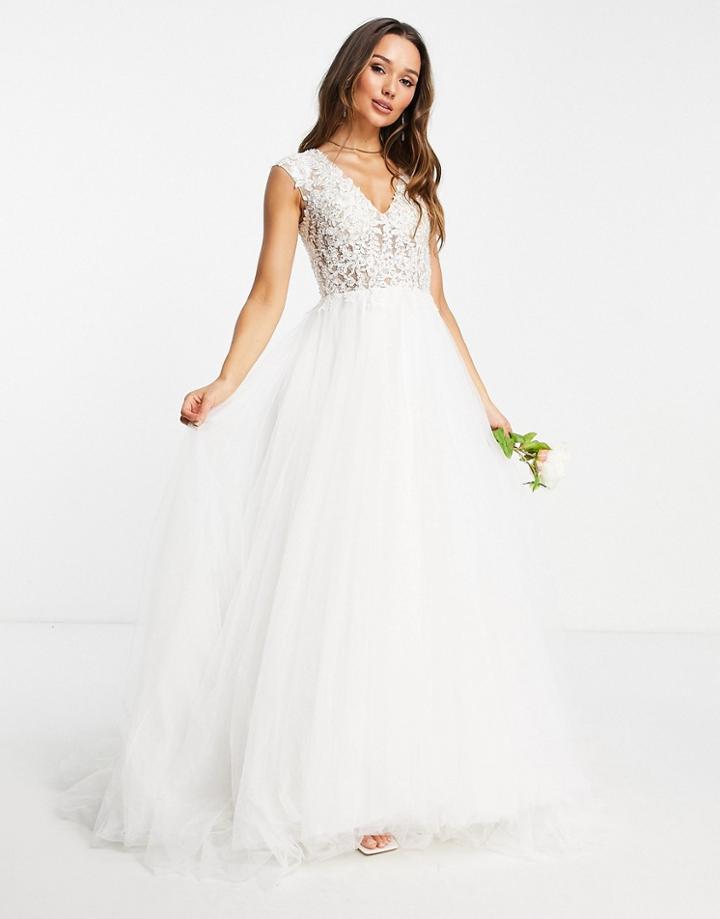 Asos Edition Gisela Floral Beaded Lace Wedding Dress With Cap Sleeve-white