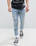 Cayler & Sons Skinny Jeans With Extreme Rips And Raw Hem - Blue