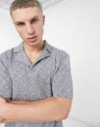 Asos Design Knitted Slub Linen Revere T-shirt In Navy Twist-pink