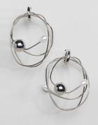 Asos Design Earrings In Abstract Wire Design With Pearl Detail In Silver - Silver