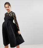 Asos Maternity Lace Long Sleeve Crop Top Prom Dress - Black