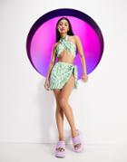 Asos Design Circular Design Beach Mini Skirt In Graphic Print - Multi