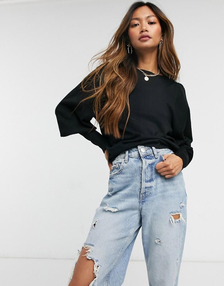 Vila Knitted Top With Balloon Sleeves In Black