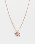Asos Design Necklace With Crystal Heart And Arrow Pendant In Gold Tone