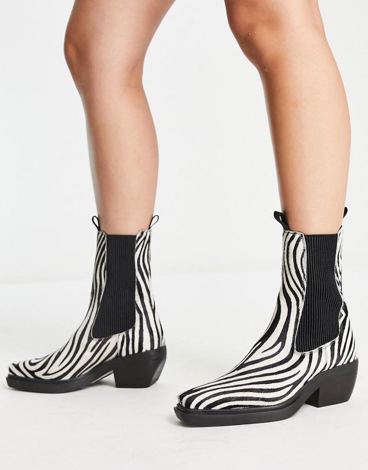 Asos Design Austin Leather Chelsea Western Boots In Black-multi