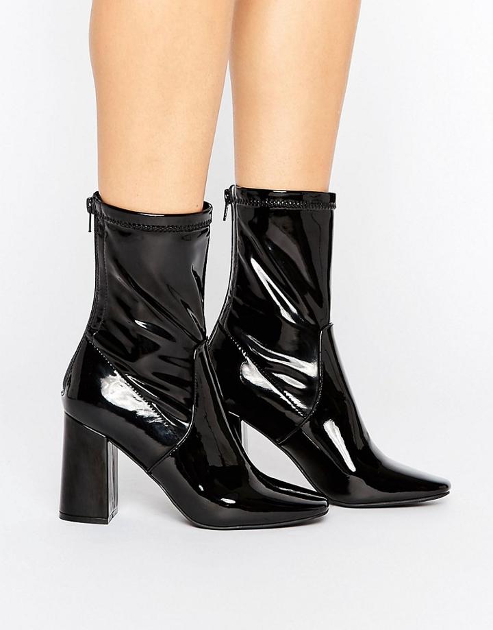 New Look Patent Heeled Ankle Boot - Black