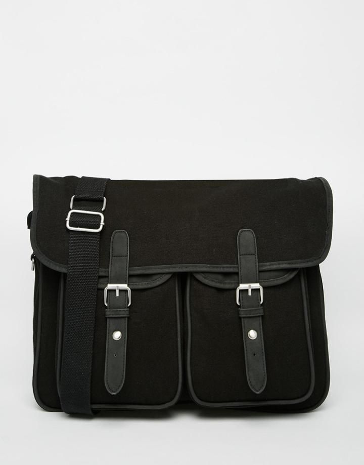 Asos Satchel In Black Canvas With Faux Leather Trims - Black