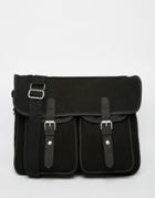 Asos Satchel In Black Canvas With Faux Leather Trims - Black