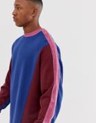 Asos Design Oversized Sweatshirt With Color Blocking And Side Stripes - Blue