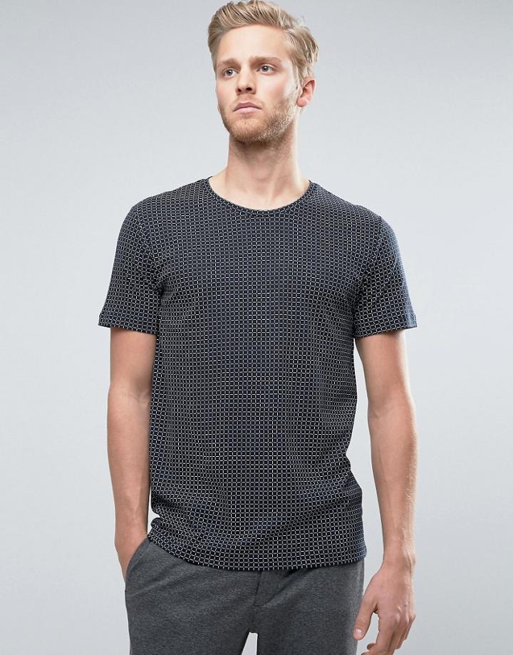 Hugo By Hugo Boss Drid T-shirt Grid Check Slim Fit In Navy - Navy
