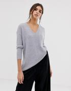 Oasis Sweater With V-neck In Gray - Gray
